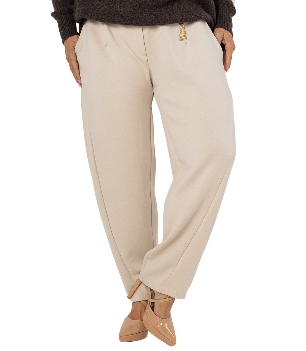 Damskie spodnie materiałowe banana fit z paskiem LILIANA