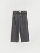 Spodnie i spodenki dla dziewczynek - Reserved - Jeansy wide leg z cyrkoniami - szary - miniaturka - grafika 1