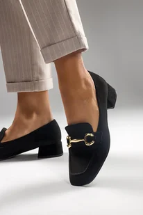 Czarne mokasyny na klocku damskie ze sprzączką skórzana wkładka Casu D24X1-B-37 - Mokasyny damskie Czarne mokasyny na klocku damskie ze sprzączką skórzana wkładka Casu D24X1-B-37 - Mokasyny damskie - miniaturka - grafika 1