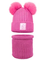 Czapki damskie - Dziewczęcy komplet zimowy komin i czapka pompony fuksja Ambra r.46/48 - miniaturka - grafika 1