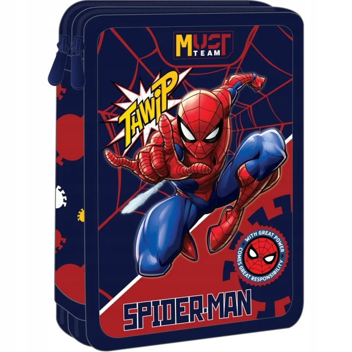 SPIDERMAN Piórnik rozkładany DWUKOMOROWY Z WYPOSAŻENIEM