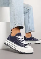 Trampki damskie - Granatowe Trampki na Platformie z Paskami i Niską Cholewką Zienelle - miniaturka - grafika 1