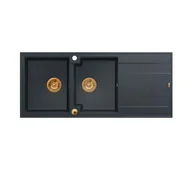 Zlewozmywaki - Quadron HQE11650U8_PVDC1_P2O Evan 121 black diamond - czarny metalik/miedziany - granit - wpuszczany w blat - ociekacz - miniaturka - grafika 1