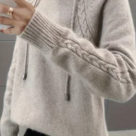 Bluzy damskie - TEMU 2025 Jesień/ Damska Bluza z Kapturem w Stylu Japońsko-Koreańskim, Jednokolorowa, Z Sznurkiem, Dzianinowa - miniaturka - grafika 1