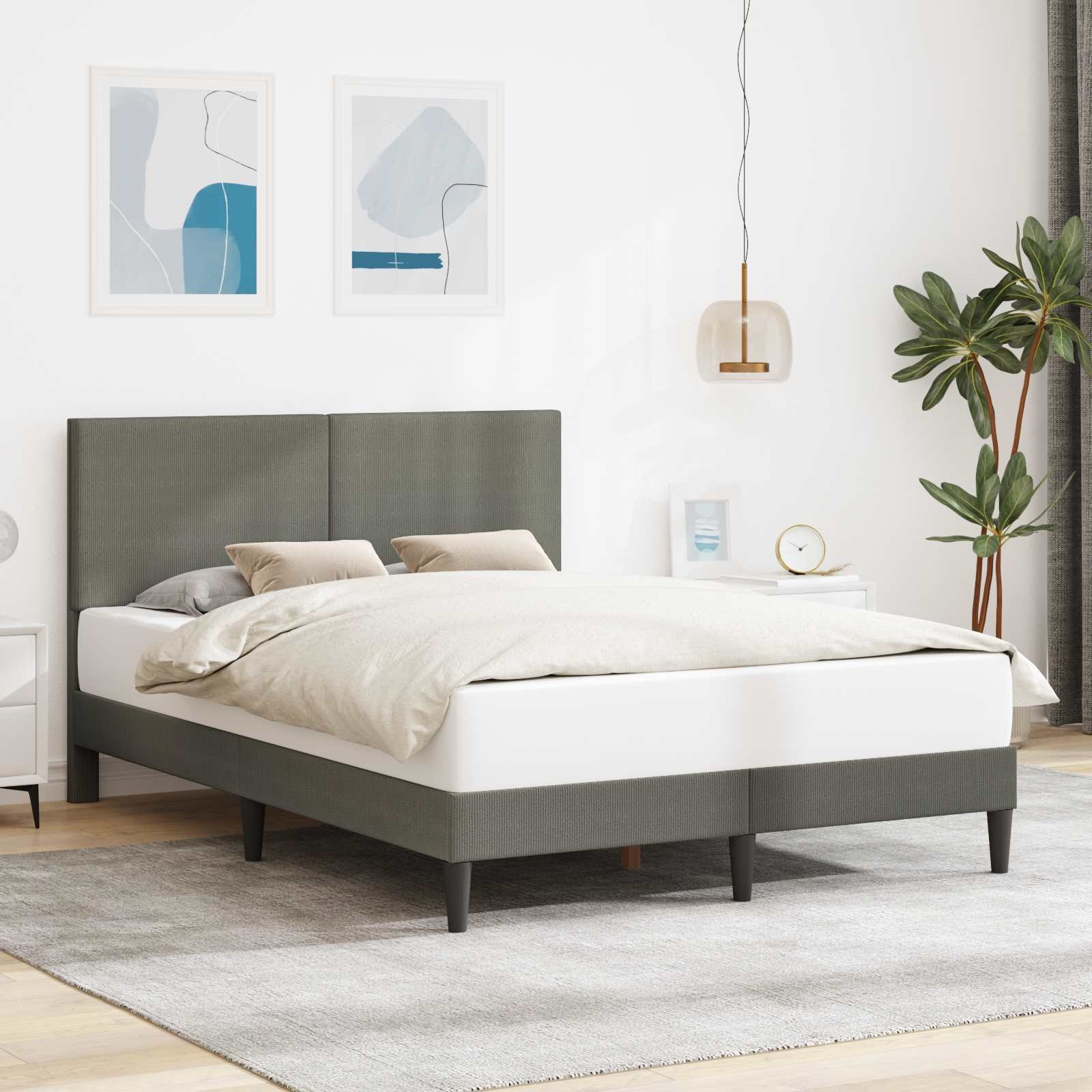 vidaXL vidaXL Ramka łóżka jasnoszary 140 x 190 cm Tkanina sztruksowa