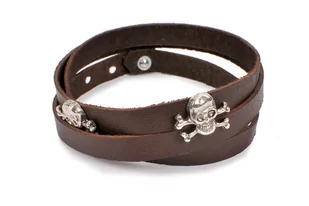 Długa Skórzana Bransoletka Z Czaszkami Rock - Bransoletki - miniaturka - grafika 1
