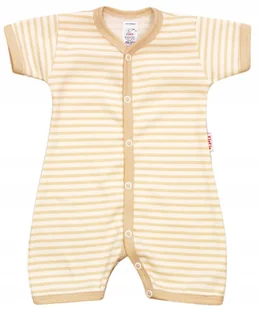 PAJAC KRÓTKI rękaw rampers PASKI BEŻ OWE 74 KLEKLE - Pajacyki dla niemowląt - miniaturka - grafika 1