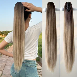 TEMU YUSULAXI Claw Ponytail Extension, brązowy gradient, 26 cali, odporny na ciepło włókno syntetyczne, prosty styl, idealny do codziennego noszenia - Pozostałe akcesoria fryzjerskie - miniaturka - grafika 1