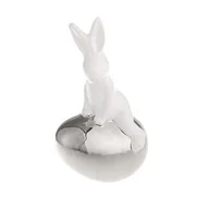 Wielkanoc - Figurka ceramiczna królik z jajkiem 26,2 cm biało-srebrna - miniaturka - grafika 1