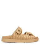 Klapki i japonki damskie - Tommy Hilfiger Klapki Double Strap Raffia FW0FW08940 Beżowy - miniaturka - grafika 1