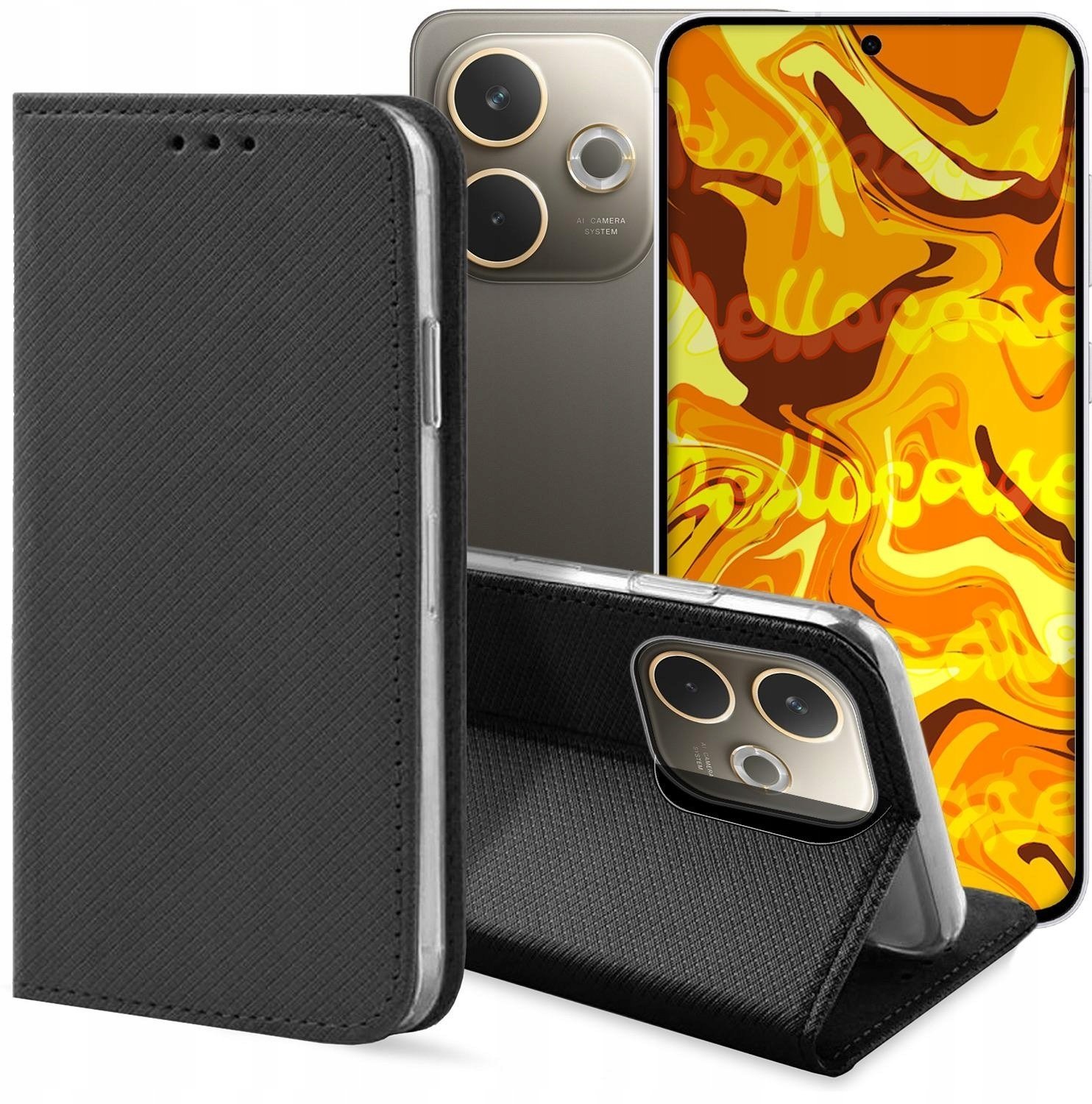 Etui z Klapką Do Oppo A5 Pro 5G Czarne, Zamykane, Magnetyczne, Kabura