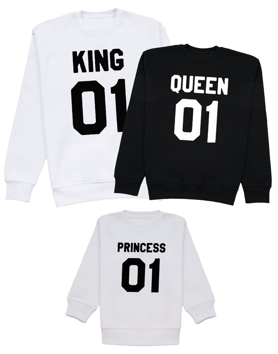 Bluzy dla rodziny z nadrukiem KING QUEEN PRINCESS