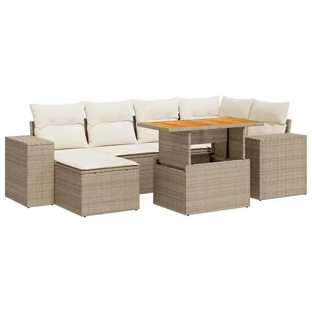 Zestaw mebli ogrodowych z rattanem PE, beżowy, wymiary: 100 x 55 x 44/73 c