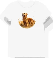 Koszulki i topy damskie - Koszulka damska biała z nadrukiem złotego retrievera na tle łąki XXL - miniaturka - grafika 1