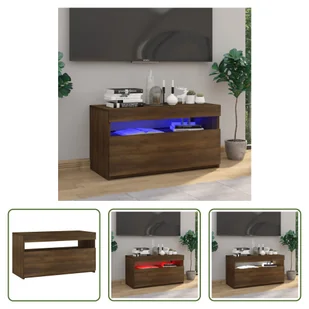 The Living Store Szafka pod telewizor z oświetleniem LED Brązowy dąb 75x35x40 cm - Szafki RTV - miniaturka - grafika 1