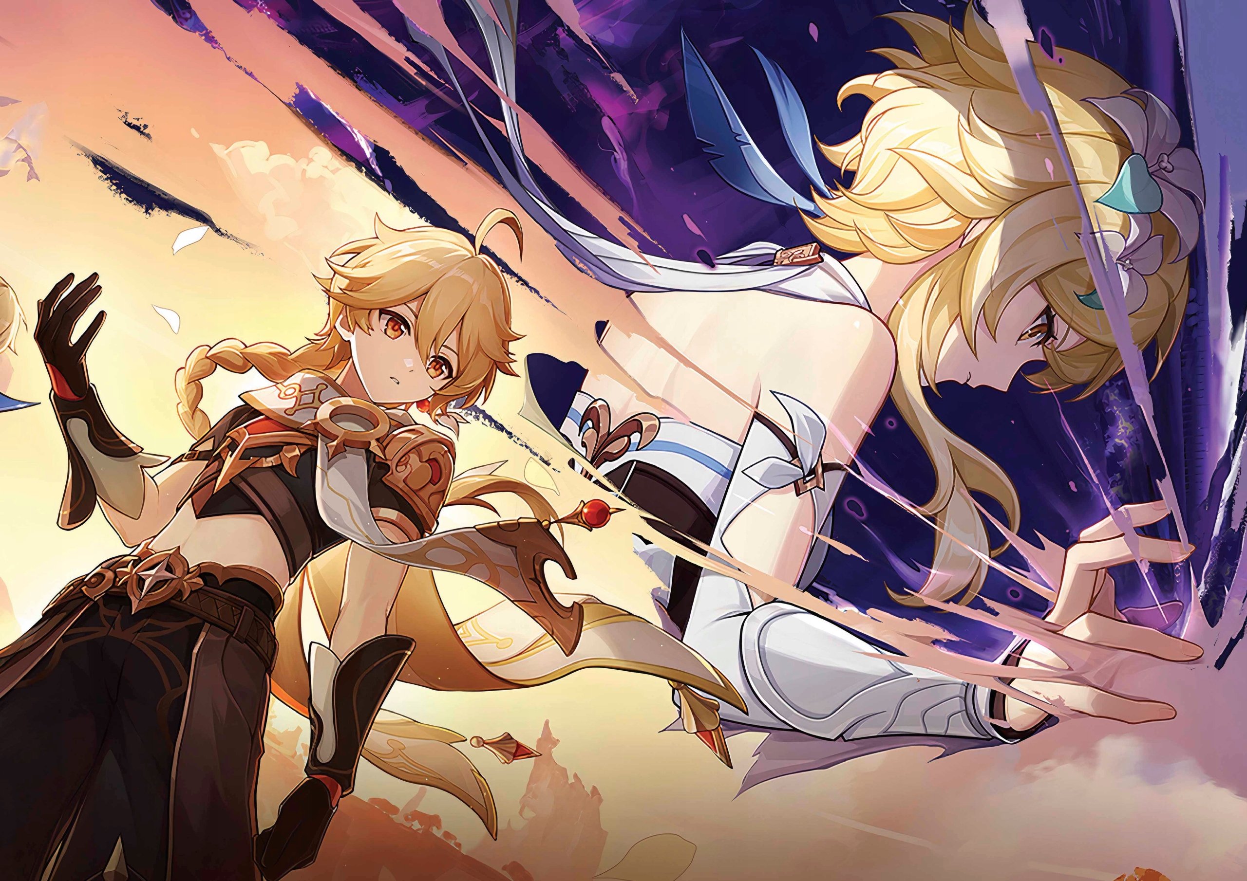 Plakat A3 Genshin Impact Anime Gra Traveler Aether Lumine Tabibito
