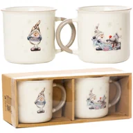 Ozdoby bożonarodzeniowe - Kubek Świąteczny Porcelanowy Na Prezent Święta Mikołaj Białe 2 Szt. 320 Ml - miniaturka - grafika 1