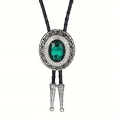 Krawaty i muchy męskie - BOLO KRAWAT Kowbojski wisior duży medalion GLAM CYRKONIE ZIELONY KAMIEŃ - miniaturka - grafika 1