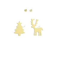 Kolczyki - Kolczyki Pozłacane Renifer i Choinka Boże Narodzenie - miniaturka - grafika 1