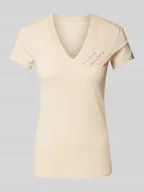 Koszulki i topy damskie - T-shirt z obszyciem ozdobnymi kamieniami z logo - miniaturka - grafika 1