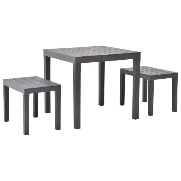 Zestaw Mebli Ogrodowych z Plastiku Brązowy Stół 78x78x72 cm, 2 Ławki 60