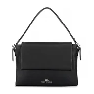 Torebki damskie - Damska listonoszka trójkomorowa ze skóry czarna - miniaturka - grafika 1