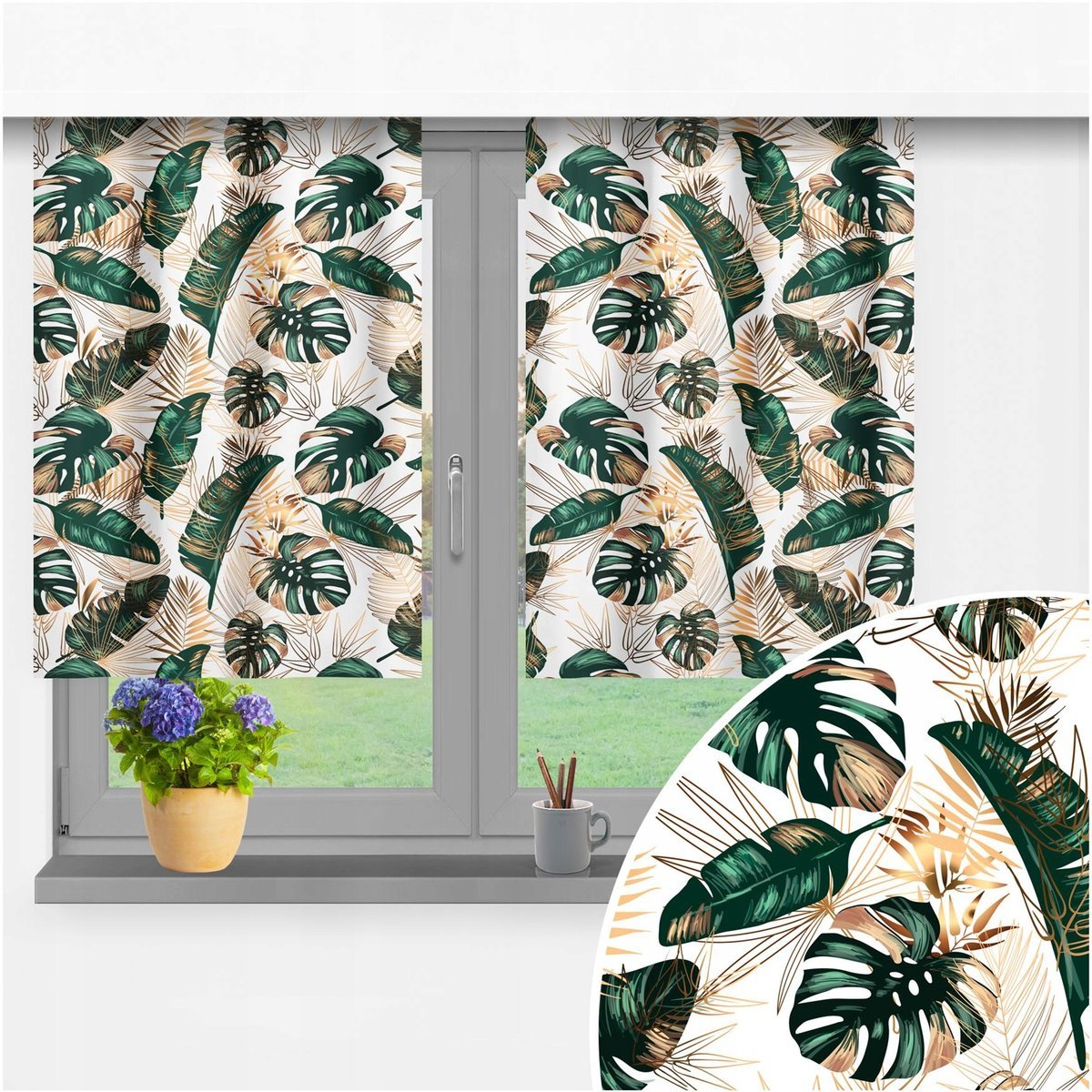 ZASŁONY GOTOWE 2 SZT KOMPLET ZASŁON DO KUCHNI 70X100 TUNEL ZASŁONA WZÓR 050