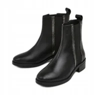 Botki damskie - PEPE JEANS CZARNE BOTKI ZA KOSTKĘ ZE SKÓRY NATURALNEJ 40 AWE - miniaturka - grafika 1