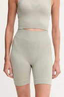 Spodnie sportowe damskie - Hummel szorty treningowe damskie kolor zielony gładkie high waist 230078 - miniaturka - grafika 1