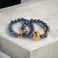 Pierścionki - Zestaw pierścionków : jadeit szafirowy, złota lawa - miniaturka - grafika 1