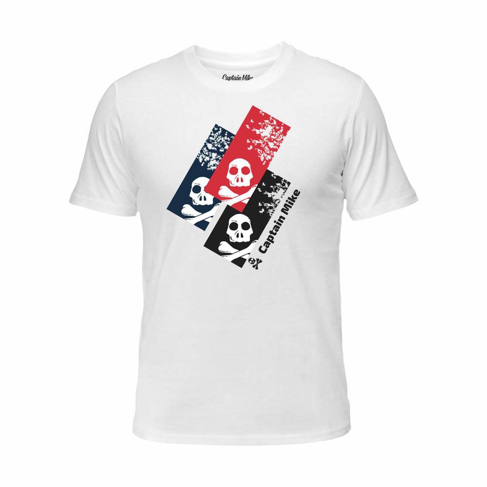 Koszulka męska bawełniana biała z nadrukiem czachy, T-shirt Captain Mike r.XXL