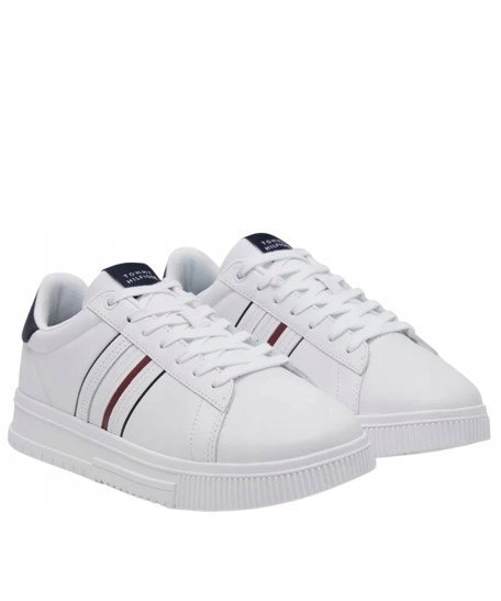 TOMMY HILFIGER BIAŁE MĘSKIE SPORTOWE BUTY SKÓRZANE PASEK 42 1J0A
