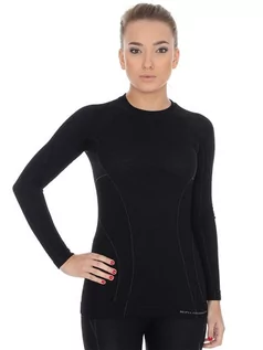 Bielizna sportowa damska - Bluza termoaktywna damska Brubeck Active Wool LS12810 czarna - grafika 1