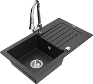 Zlewozmywaki z baterią - Mexen Pablo zlewozmywak granitowy 1-komorowy z ociekaczem i baterią kuchenną Elia, czarny/złoty metalik - 6510-75-670101-00 - miniaturka - grafika 1