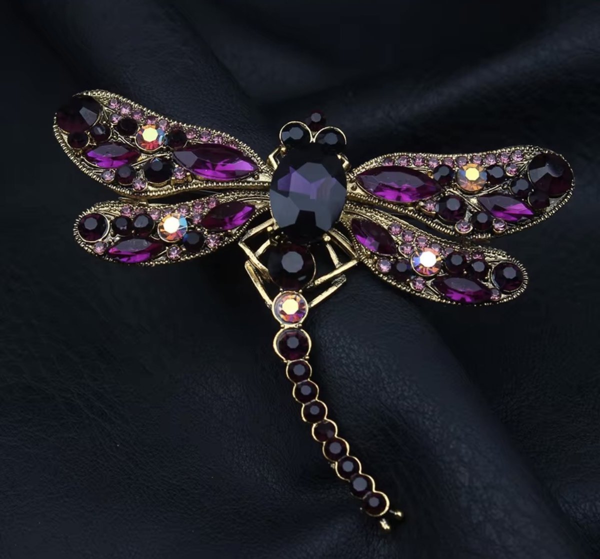 LUXE DRAGONFLY Royal Plum broszka ważka Vintage Couture
