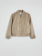 Kurtki męskie - Reserved - Kurtka bomber z imitacji zamszu - beżowy - miniaturka - grafika 1