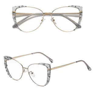 Damskie kocie okulary zerówki do komputera BLUE LIGHT z flexami 25136B szary/złoty - Okulary korekcyjne, oprawki, szkła - miniaturka - grafika 1