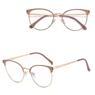 Okulary korekcyjne, oprawki, szkła - Damskie okulary Kocie Oczy zerówki do komputera BLUE LIGHT na teleskopach 25110D Jasny Brązowy/Złoty - miniaturka - grafika 1