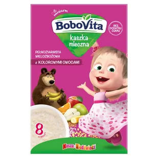 Nutricia BOBOVITA BoboVita Masha&Bear Kaszka mleczna pełnoziarnista wielozbożowa z kolorowymi owocami, po 8. miesiącu, 200g - Kaszki dla dzieci - miniaturka - grafika 1