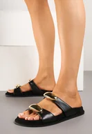Klapki i japonki damskie - Czarne Klapki Vices z Imitacji Zamszu Zdobione Aplikacjami Vomeza - miniaturka - grafika 1
