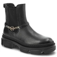 Botki damskie - Czarne Botki Karino Modne Skórzane Ocieplane Buty Damskie - miniaturka - grafika 1