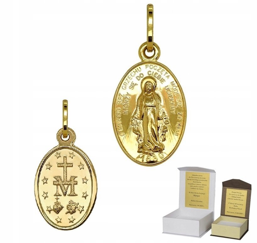 Złoty Cudowny Medalik Matka Boska Chrzest Komunia ZŁOTO pr. 333 MZ8