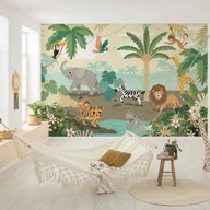 Fototapety - Fototapeta zwierzęta dżungli zielonym,niebieskimIżółtym - 350 x 250 cm - KOMAR - miniaturka - grafika 1