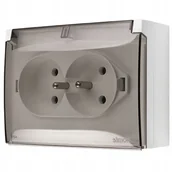 Gniazdka elektryczne - Kontakt Simon Simon Aquaclick Gniazdo IP44, podwójne kompaktowe z uziem., klapka transparentna biały ACGZ2/11A ACGZ2/11A - miniaturka - grafika 1