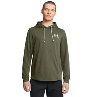 Bluzy sportowe męskie - Męska bluza dresowa nierozpinana z kapturem Under Armour UA Rival Terry Lc Hd - oliwkowa/khaki - UNDER ARMOUR - miniaturka - grafika 1