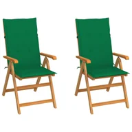 Fotele i krzesła ogrodowe - vidaXL Krzesła ogrodowe z zielonymi poduszkami, 2 szt., drewno tekowe! 3062381 - miniaturka - grafika 1