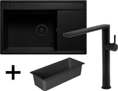 Zlewozmywaki z baterią - ZESTAW PYRAMIS | CAMEA (79x50) 1B 1D L + TRIGONO | BLACK EDITION volcano (czarny mat) + wkładka + deska + dozownik (070168402BT) - miniaturka - grafika 1