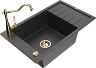 Zlewozmywaki z baterią - Mexen Elias zlewozmywak granitowy 1-komorowy z ociekaczem i baterią kuchenną Carla, czarny nakrapiany - 6511-76-670700-50 - miniaturka - grafika 1