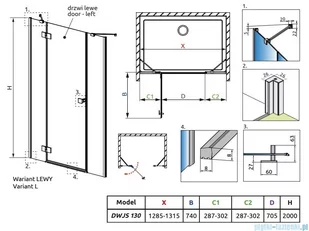 Radaway Essenza Black Dwjs drzwi wnękowe 130cm lewe szkło przejrzyste 1385032-54-01L/1384090-01-01 - Ścianki i drzwi prysznicowe - miniaturka - grafika 2