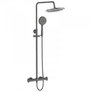 LAVEO PLU 10OB Kolumna natryskowa Długość drążka: 890-1500 mm Wysokość: 890-1500 mm Szerokość: 292 mm Głębokość: 445 mm Wymiar słuchawki: 255x120 mm Długość węża: 1500 mm Wykończenie: grafit - Zestawy prysznicowe - miniaturka - grafika 1